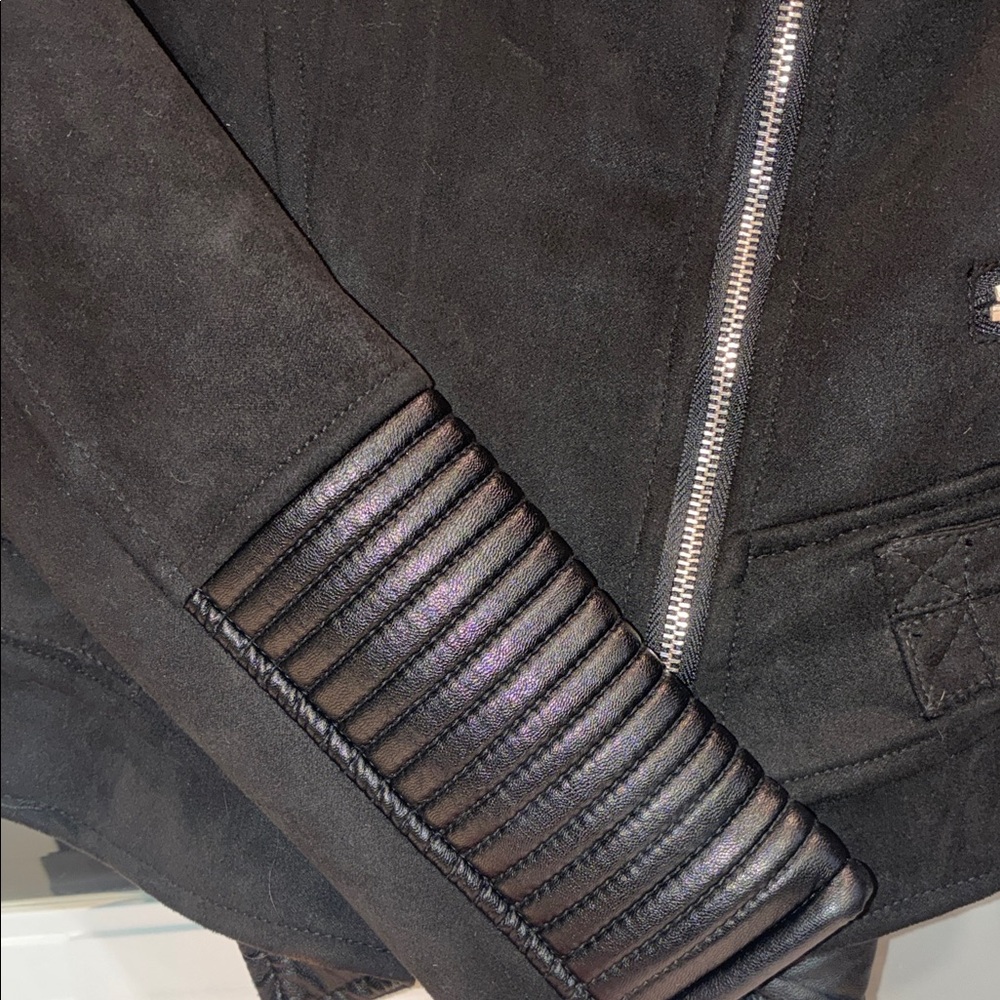 Black Quilted Sleeve Moto Jacket - Picture 2 of 6